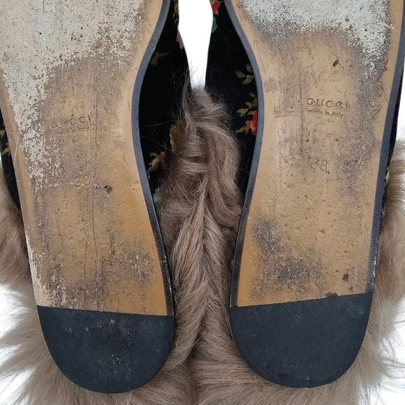 Gucci Princetown Horsebit Flat Slide Mule Fur Floral Black Velvet Size 38 US 8 - Picture 10 of 10